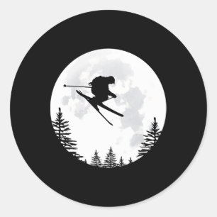 Ski - Flying Jumping Skier Over The Moon Classic Round Sticker