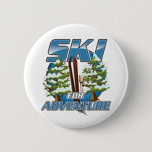 Ski for adventure travel logo 6 cm round badge (Front)