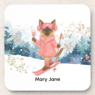 Ski for Bachelorette Party Siamese cat lovers Coaster