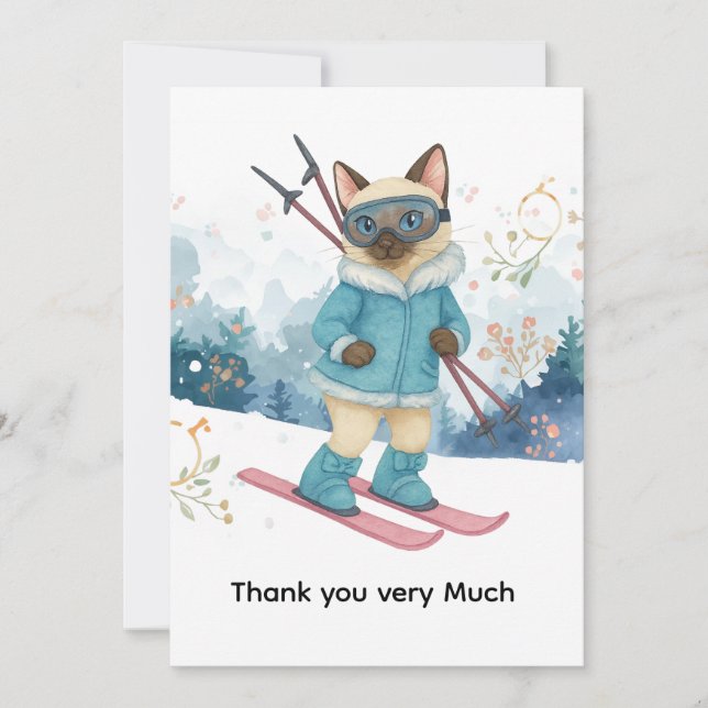 Ski for Bachelorette Party Siamese cat lovers  Thank You Card (Front)