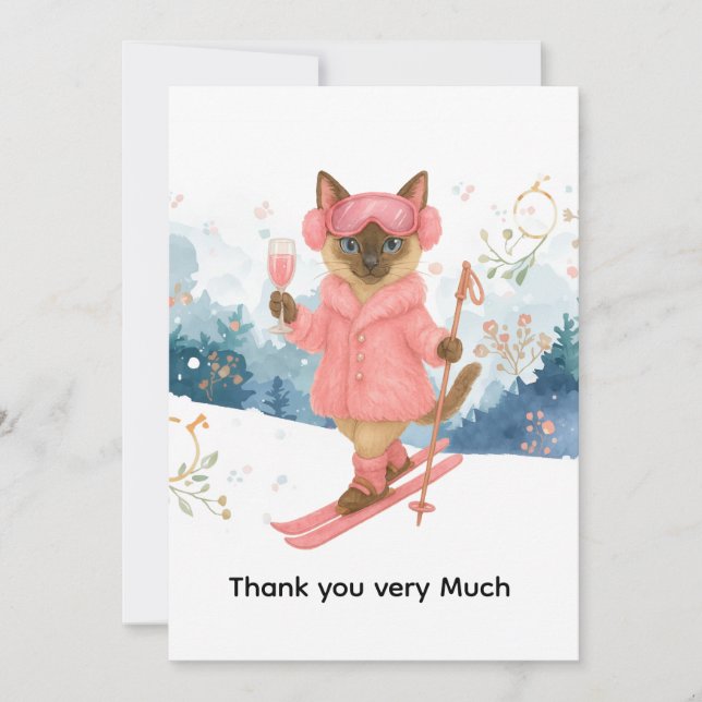 Ski for Bachelorette Party Siamese cat lovers  Thank You Card (Front)