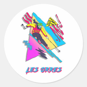 Ski France Retro Skiing Adventure In Les Orres Classic Round Sticker