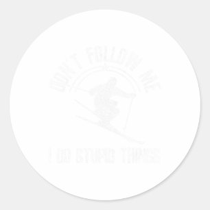 Ski Freestyle Funny Saying Winter Sports Skier Gif Classic Round Sticker