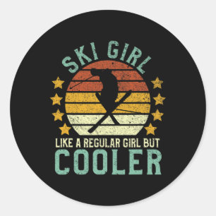 Ski Girl Funny Female Skier Instructor And Skiing Classic Round Sticker