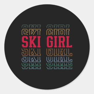 Ski Girl Funny Layered Text Skier Skiing Youth Classic Round Sticker