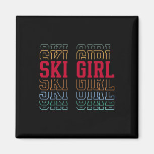 Ski Girl Funny Layered Text Skier Skiing Youth Magnet
