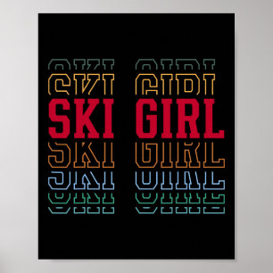Ski Girl Funny Layered Text Skier Skiing Youth Poster