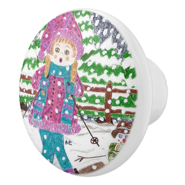 Ski girl kids room ceramic knob (Right)