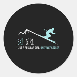 Ski Girl Like A Regular Girl Funny Cute Winter Ski Classic Round Sticker