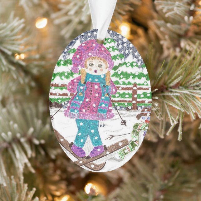 Ski girl oval acrylic Christmas ornament (Tree)