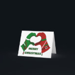 Ski Gloves Hands Heart Shape Personalised Card<br><div class="desc">Show off your love for skiing,  snowboarding and other winter sports with these personalised Christmas cards. They feature an illustration of a pair of ski gloves in festive red and green in a heart shape. You can customise the message on the inside.</div>