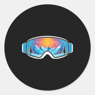 Ski Goggles Art Nature Mountains Minimalist Skiing Classic Round Sticker