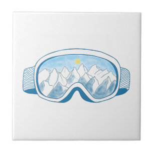 Ski Goggles Mountain Reflection Illustration   Ceramic Tile