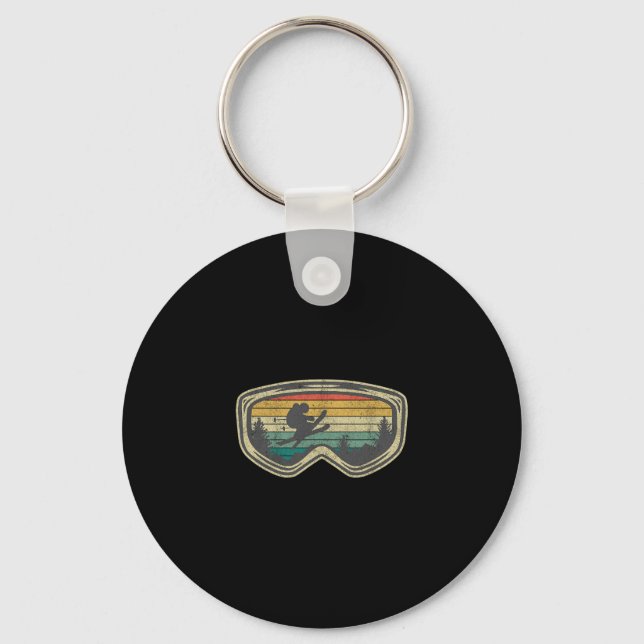 Ski Goggles Mountain Snow Skiing Retro Winter Vaca Key Ring (Front)