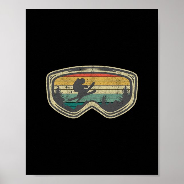 Ski Goggles Mountain Snow Skiing Retro Winter Vaca Poster (Front)