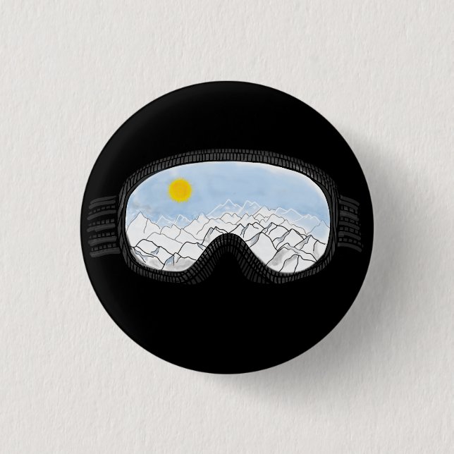 Ski Goggles Mountain View Illustration  3 Cm Round Badge (Front)