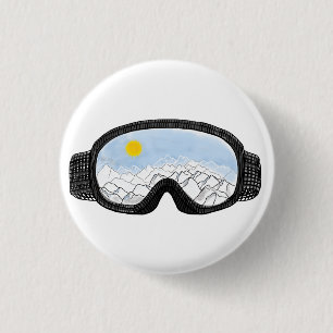 Ski Goggles Mountain View Illustration 3 Cm Round Badge