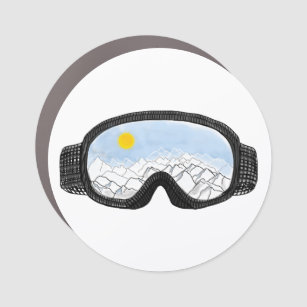 Ski Goggles Mountain View Illustration   Car Magnet