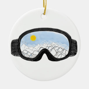 Ski Goggles Mountain View Illustration    Ceramic Ornament