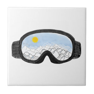 Ski Goggles Mountain View Illustration Ceramic Tile