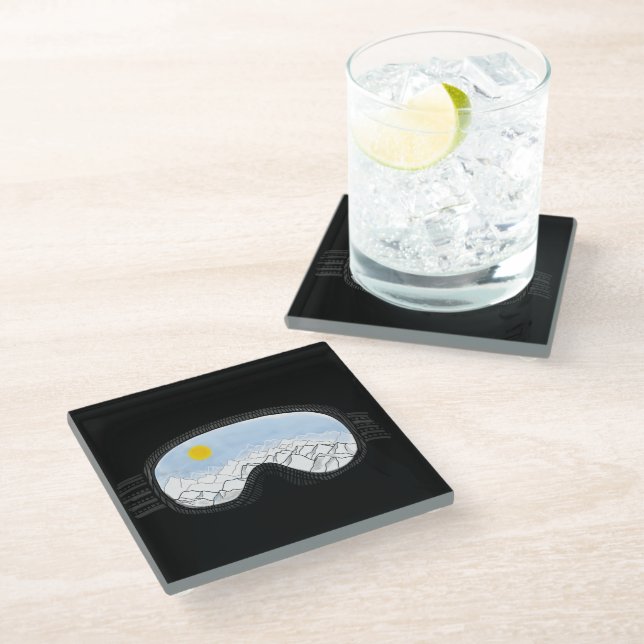 Ski Goggles Mountain View Illustration  Glass Coaster (Angled)