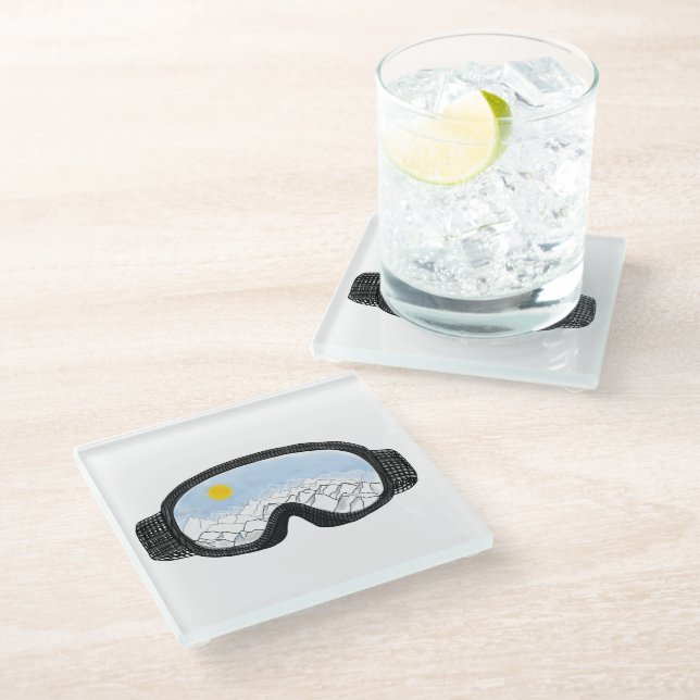 Ski Goggles Mountain View Illustration  Glass Coaster (Angled)