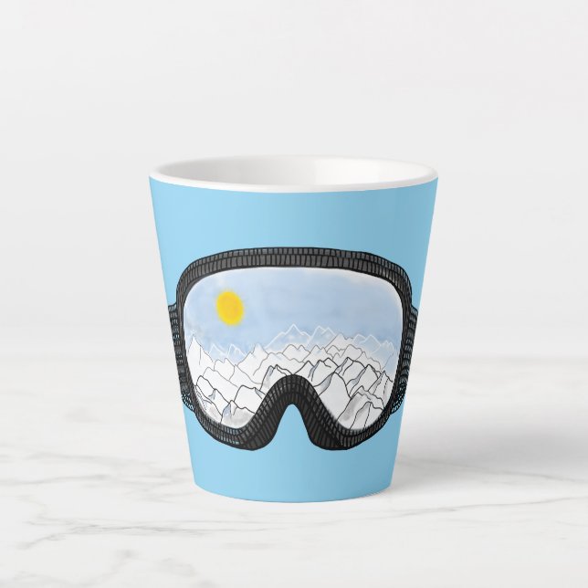 Ski Goggles Mountain View Illustration Light Blue  Latte Mug (Front)