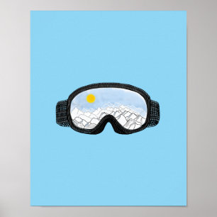Ski Goggles Mountain View Illustration Light Blue  Poster