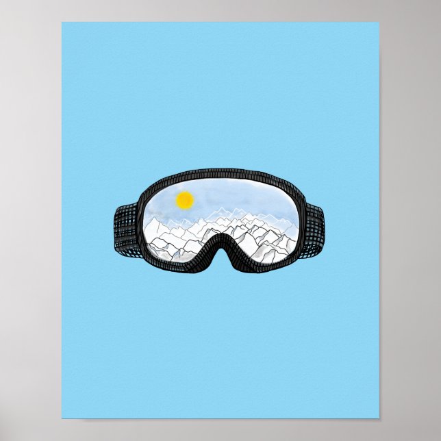 Ski Goggles Mountain View Illustration Light Blue  Poster (Front)