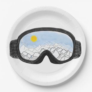 Ski Goggles Mountain View Illustration  Paper Plate