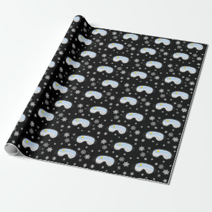 Ski Goggles Mountain View Snowflakes Black Wrapping Paper