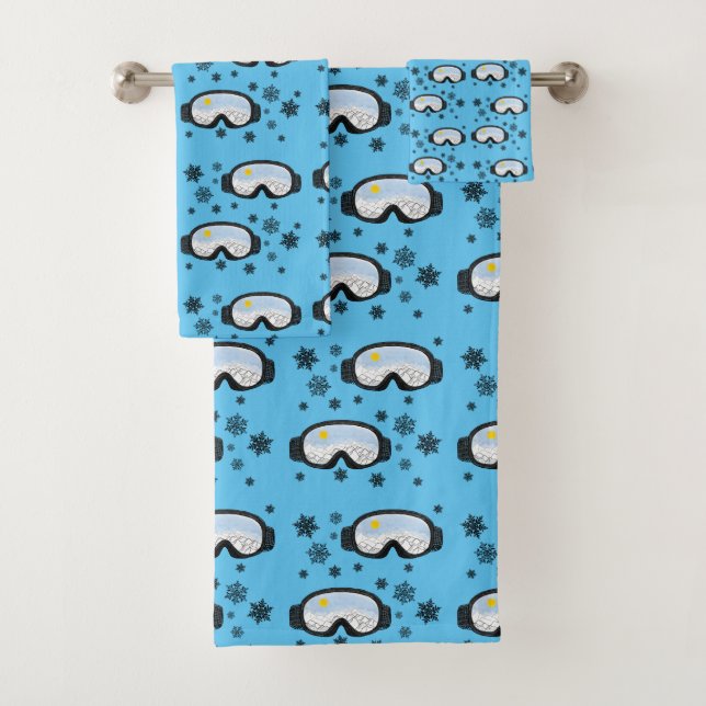 Ski Goggles Mountain View Snowflakes Blue  Bath Towel Set (Insitu)