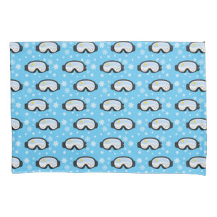Ski Goggles Mountain View Snowflakes Blue  Pillowcase