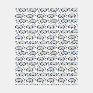 Ski Goggles Mountain View Snowflakes Illustration Fleece Blanket