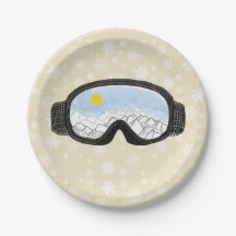 Ski Goggles Mountain View Snowflakes Off White  