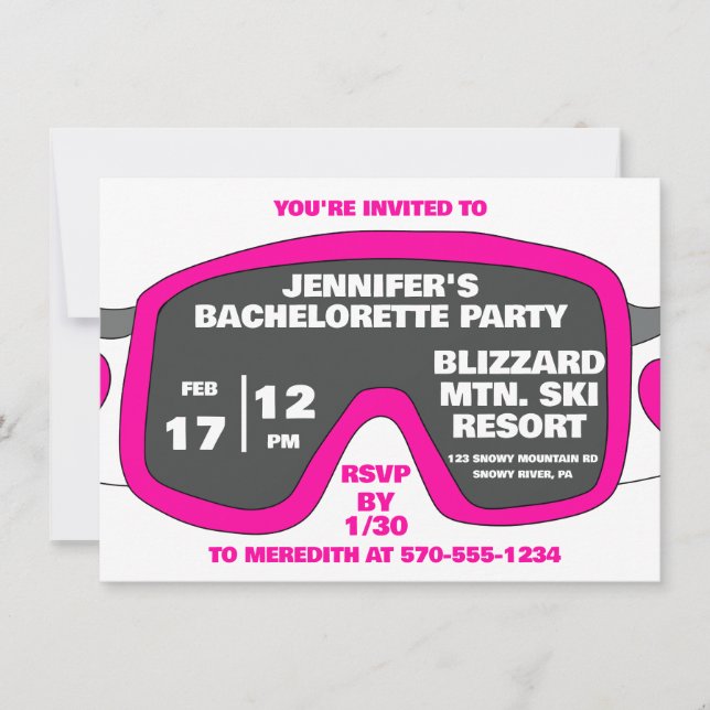 Ski Goggles Skiing Themed Bachelorette Party Invitation (Front)