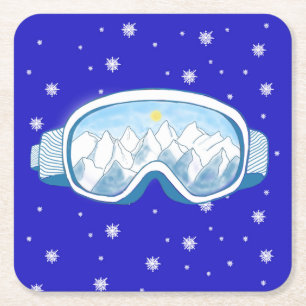 Ski Goggles Snowflake Dance  Square Paper Coaster