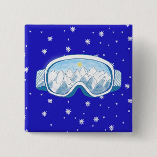 Ski Goggles with mountain reflection 15 Cm Square Badge
