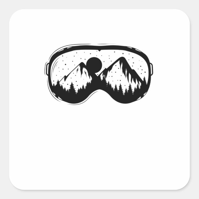 Ski goggles with mountains in winter square sticker (Front)