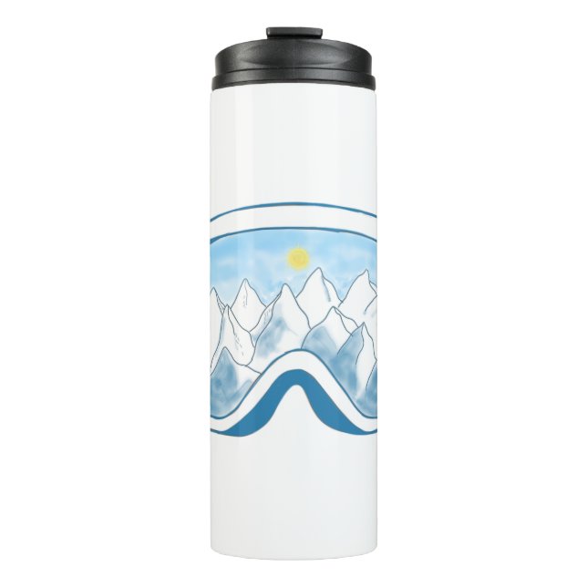 Ski Goggles With Reflection of Mountains Thermal Tumbler (Front)