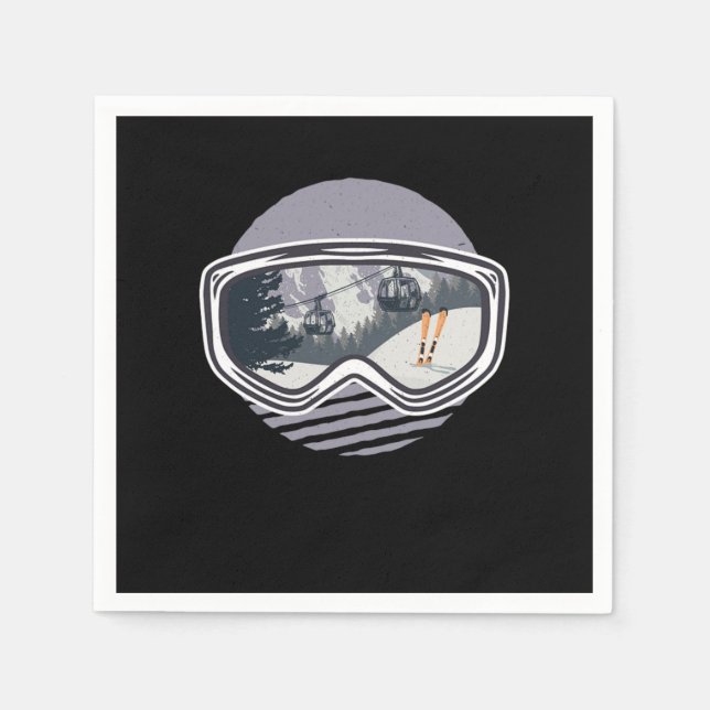 Ski Googles Lift Skier Skiing Winter Sports Gift Napkin (Front)