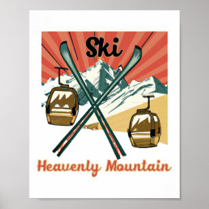 Ski Heavenly Mountain Retro Vintage Heavenly Mount Poster