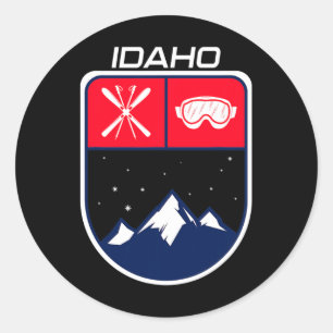 Ski Idaho Mountain Skiing Trail Skier Goggle Pole Classic Round Sticker