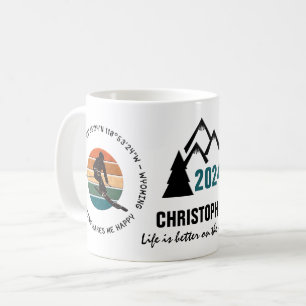 Ski Jackson Hole, Wyoming - Man Skier, Black Text Coffee Mug