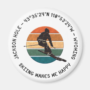 Ski Jackson Hole, Wyoming - Man Skier, Black Text Magnet