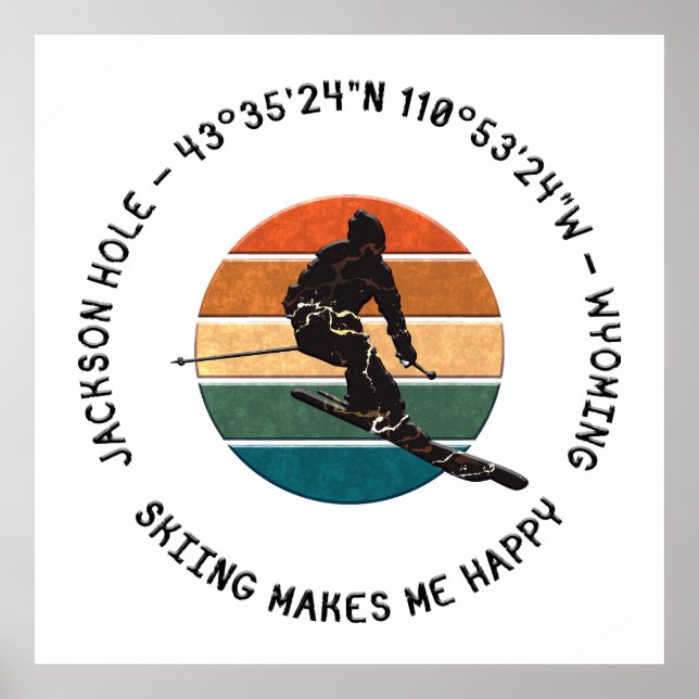 Ski Jackson Hole, Wyoming - Man Skier, Black Text Poster (Front)