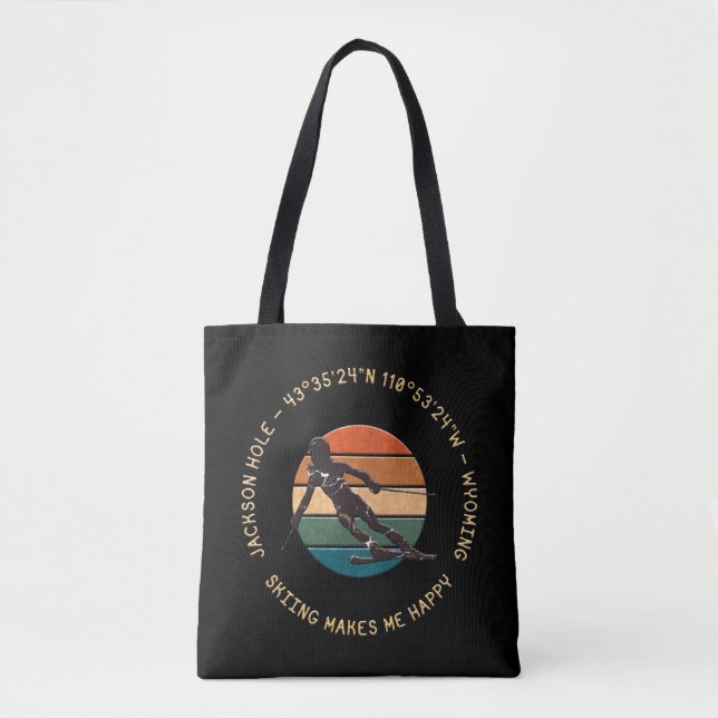 Ski Jackson Hole, Wyoming - Woman Skier On Black Tote Bag (Front)