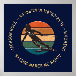 Ski Jackson Hole, Wyoming - Woman Skier On Dark Poster