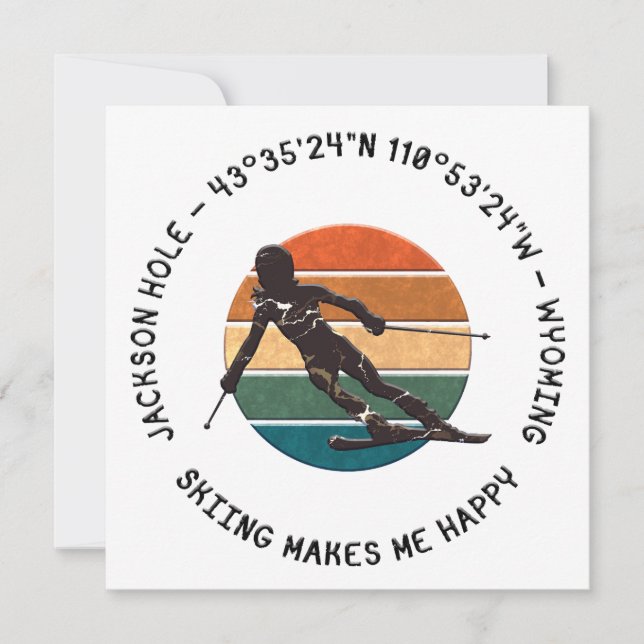 Ski Jackson Hole, Wyoming - Woman Skier On White Holiday Card (Front)