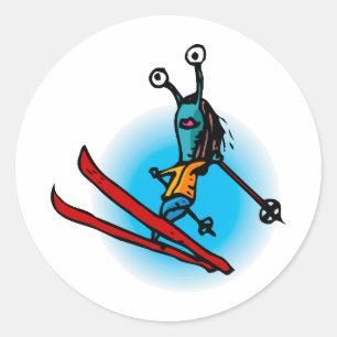 Ski Jump Alien Sister Classic Round Sticker